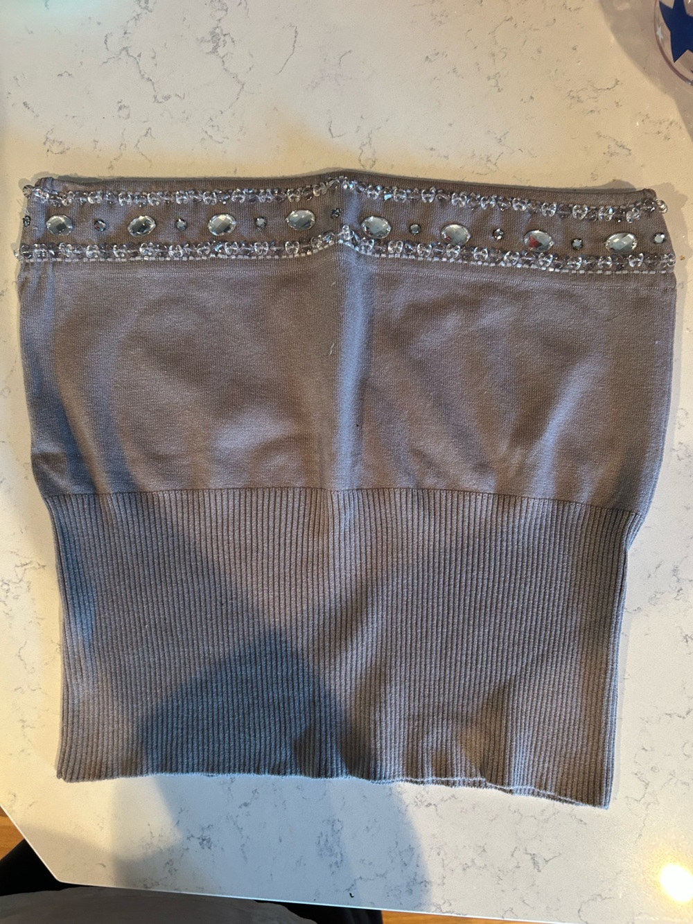 Embellished Gray Knit Tube Top